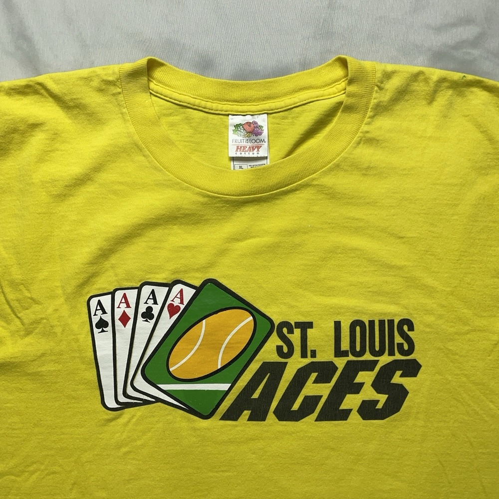Vintage Tennis Shirt Fruit of the Loom Heavy XL 90s Y2k Tee St Louis Aces Staff - Picture 3 of 14